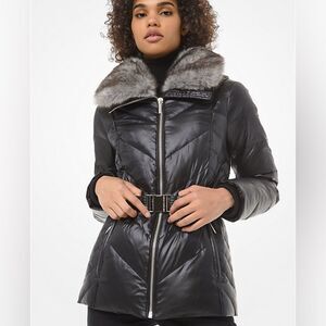 Michael Kors Quilted Jacket with Faux Fur Collar